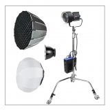 LS Focus 300D Daylight COB LED Light Studio Package  Fresnel Lens + Kupo 20" C-Stand + C-Stand Wheel + 70cm Dome + 65cm Lantern